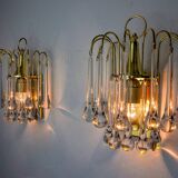 Pair of Venini "drops" wall lights, 2 levels, murano glass, Italy, 1970