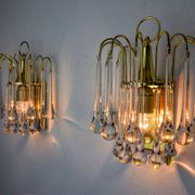Pair of Venini "drops" wall lights, 2 levels, murano glass, Italy, 1970