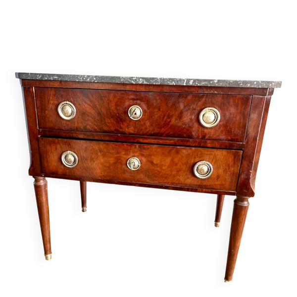 Commode en plaquage de bois de style Louis XVI et plateau en marbre