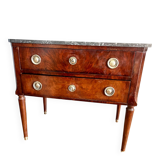 Louis XVI style wooden veneered chest of drawers with a marble top.