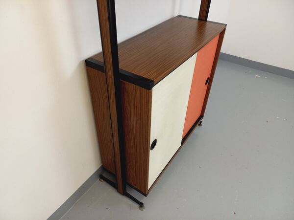 Bibliothèque étagère italienne modulable vintage en mélaminé décor bois