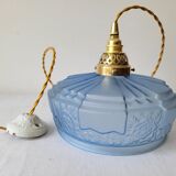 Art Deco pendant lamp in blue opaline