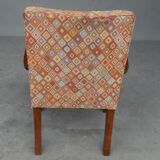 Series of 4 chairs bridge 1940 fabrics with small squares and beech