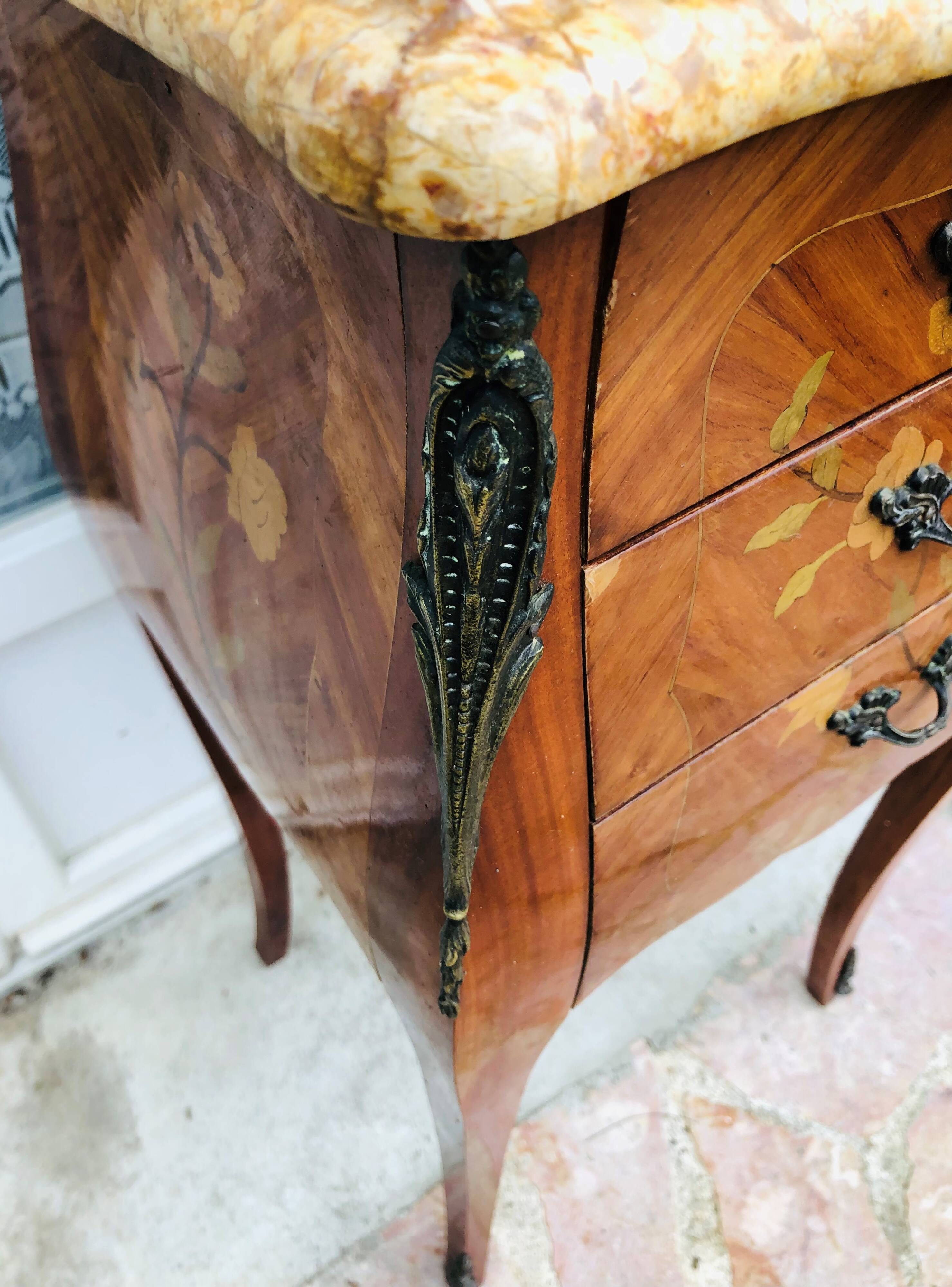 Bedside in Louis XV style marquetry