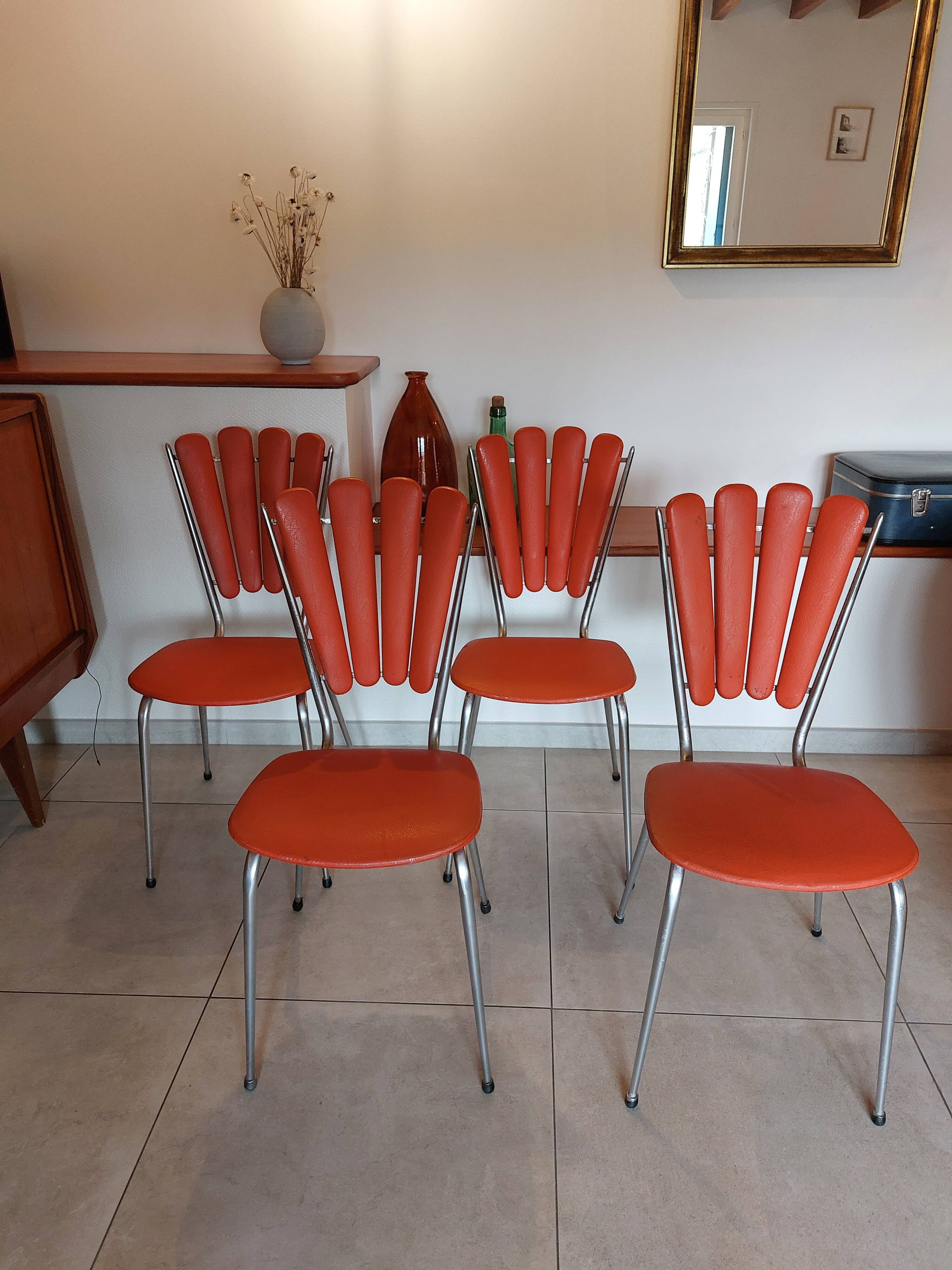 4 orange petal chairs, vintage