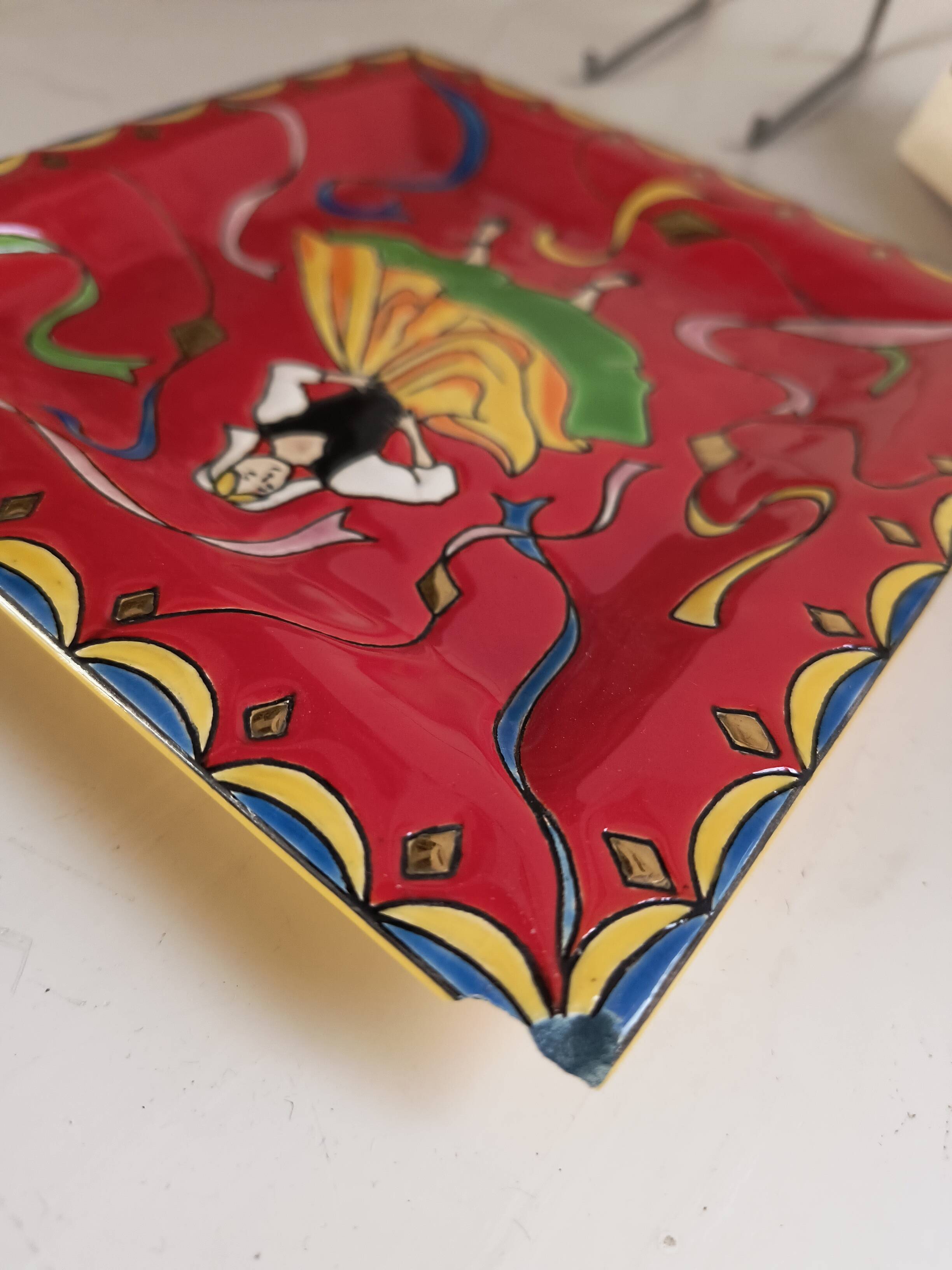 Enamel ashtray from longwy "charming round" by sylvie langet