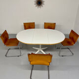 Lot of 5 tubular chairs Mart Stam edition Fasem vintage patinated leather