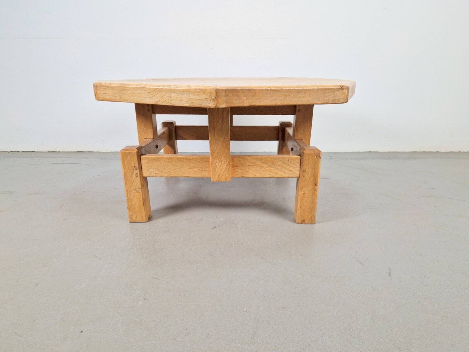 Rustic Brutalist Octagonal Oak Coffee Table by Pierre Chapo, 1960s