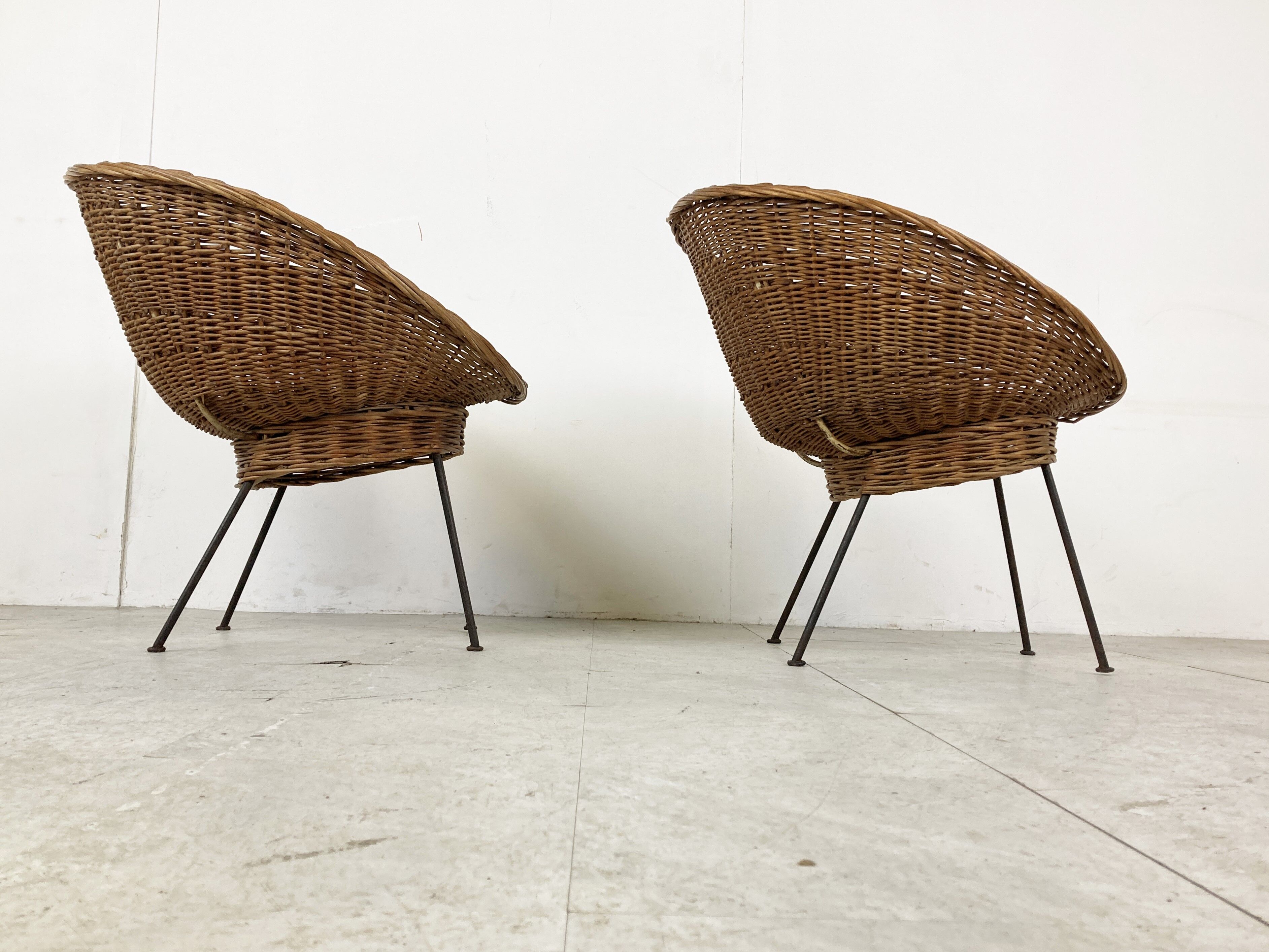 Vintage italian wicker lounge chairs, set of 2 - 1960