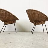 Vintage italian wicker lounge chairs, set of 2 - 1960