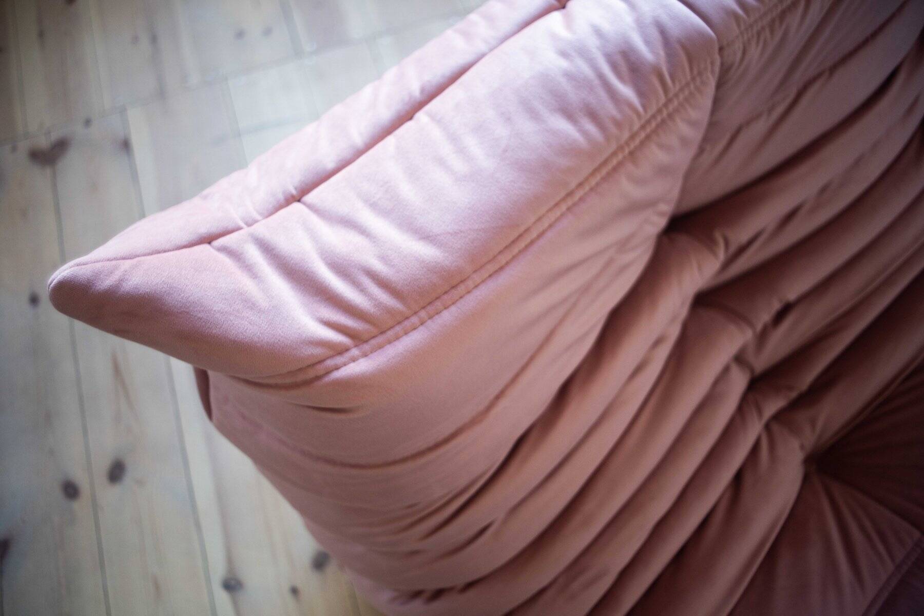 Pink Pearl Velvet Togo 2-Seat attributed to Michel Ducaroy for Ligne Roset