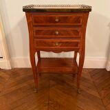 Bedside table of the 18th Louis XV period in marquetry and marble