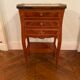 Bedside table of the 18th Louis XV period in marquetry and marble