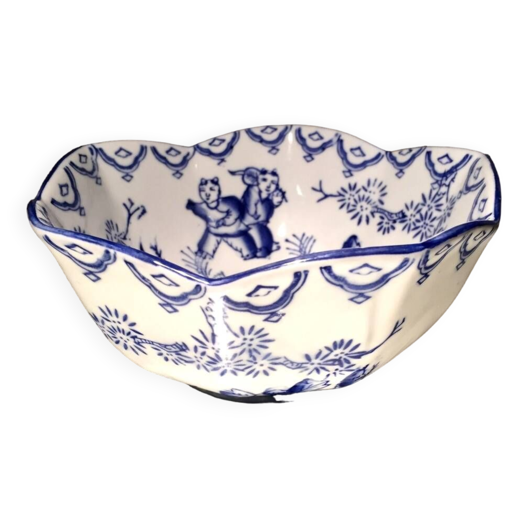 Earthenware bowl or cup asian decor with blue patterns