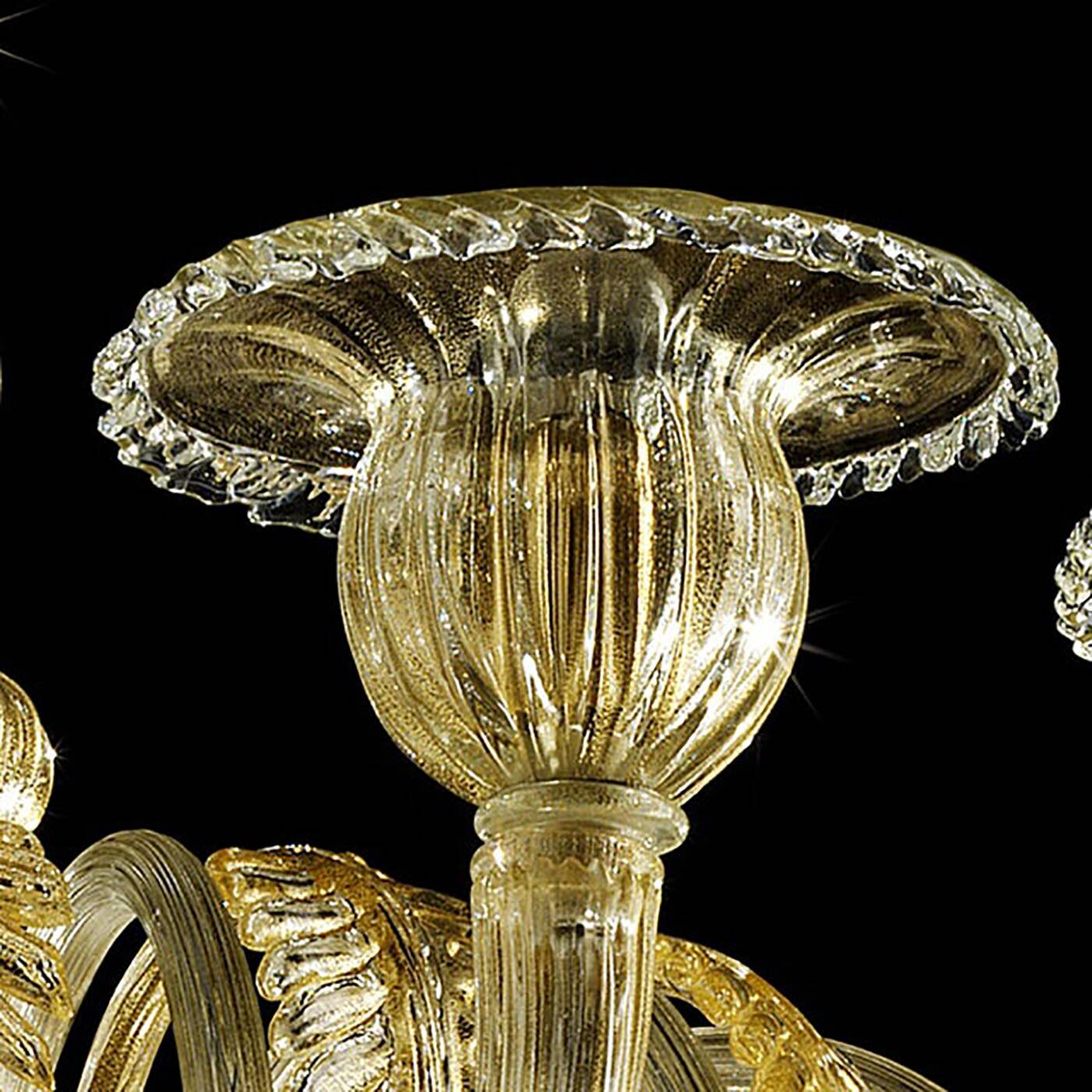 Contemporary Venetian Gold Murano Style Glass Chandelier With Leaves