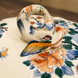 Large soup bowl in Gien earthenware model rooster and peonies