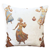 African Pottery Women Jacquard Cushion, Figural Woven Pillow Cover
