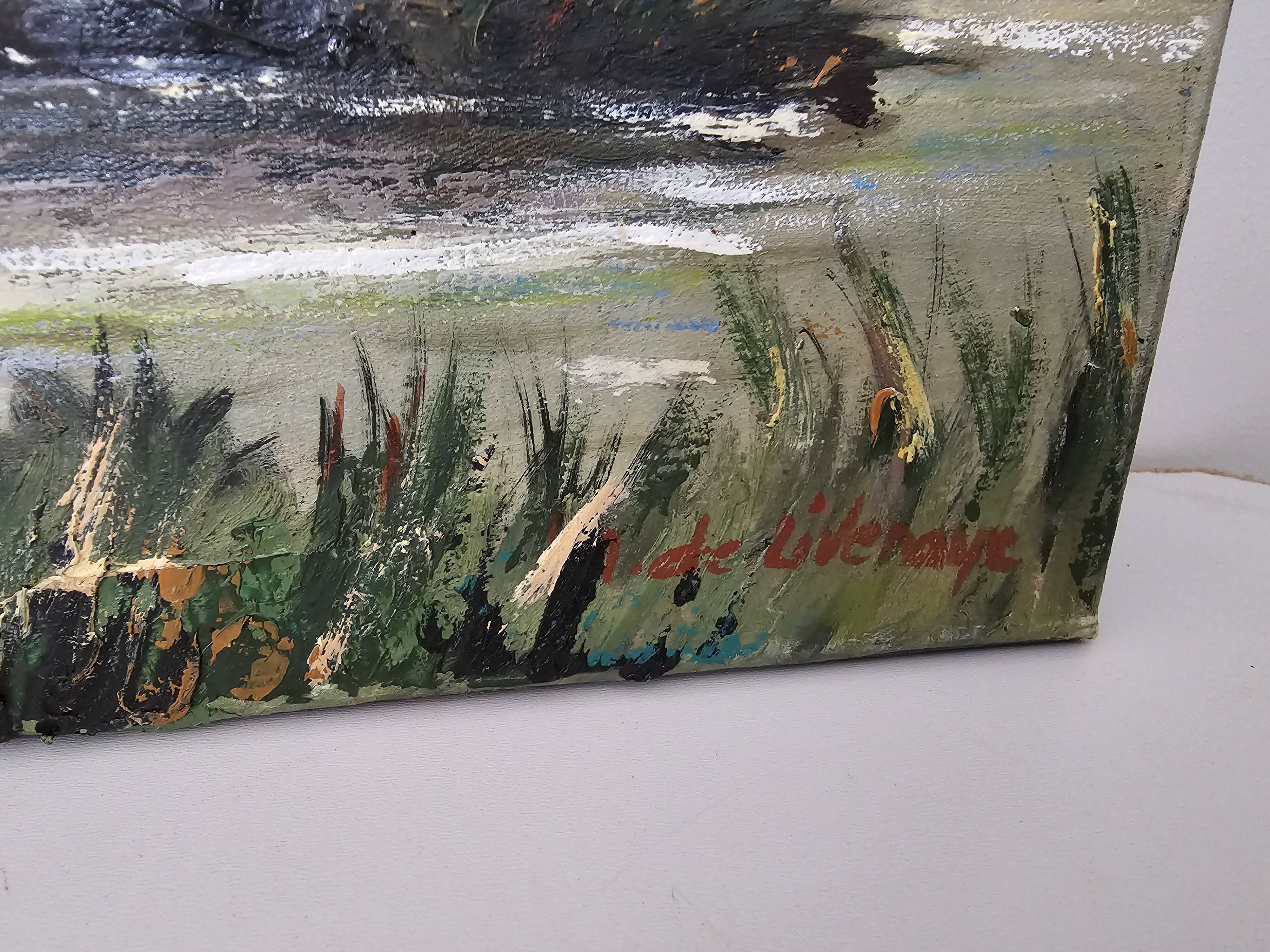 Tableau - Oil on canvas Verdant landscape river Signed M De Livenaye 197