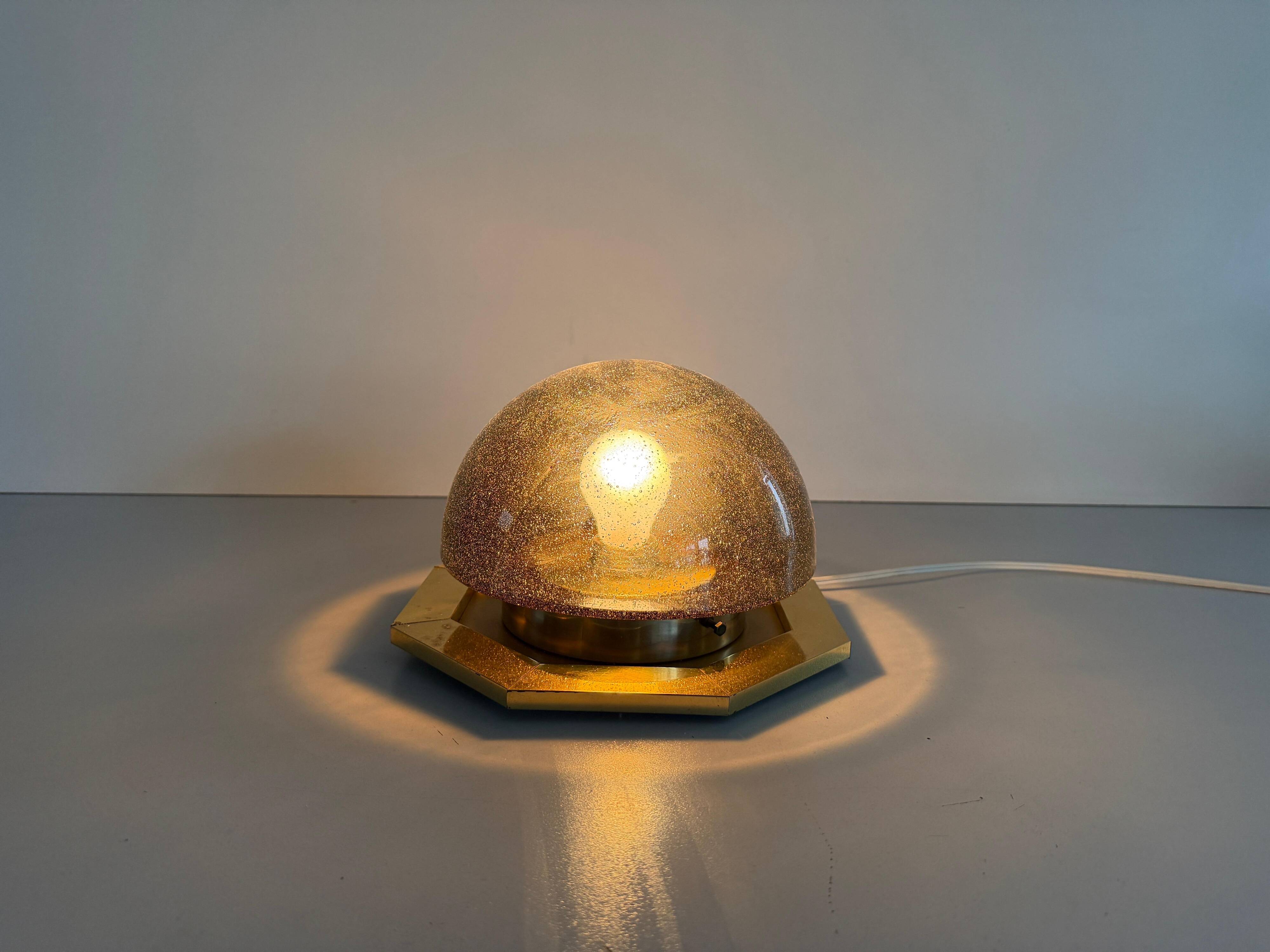Octagonal ceiling light in brown glass and brass base by Limburg, 1960s, Germany.