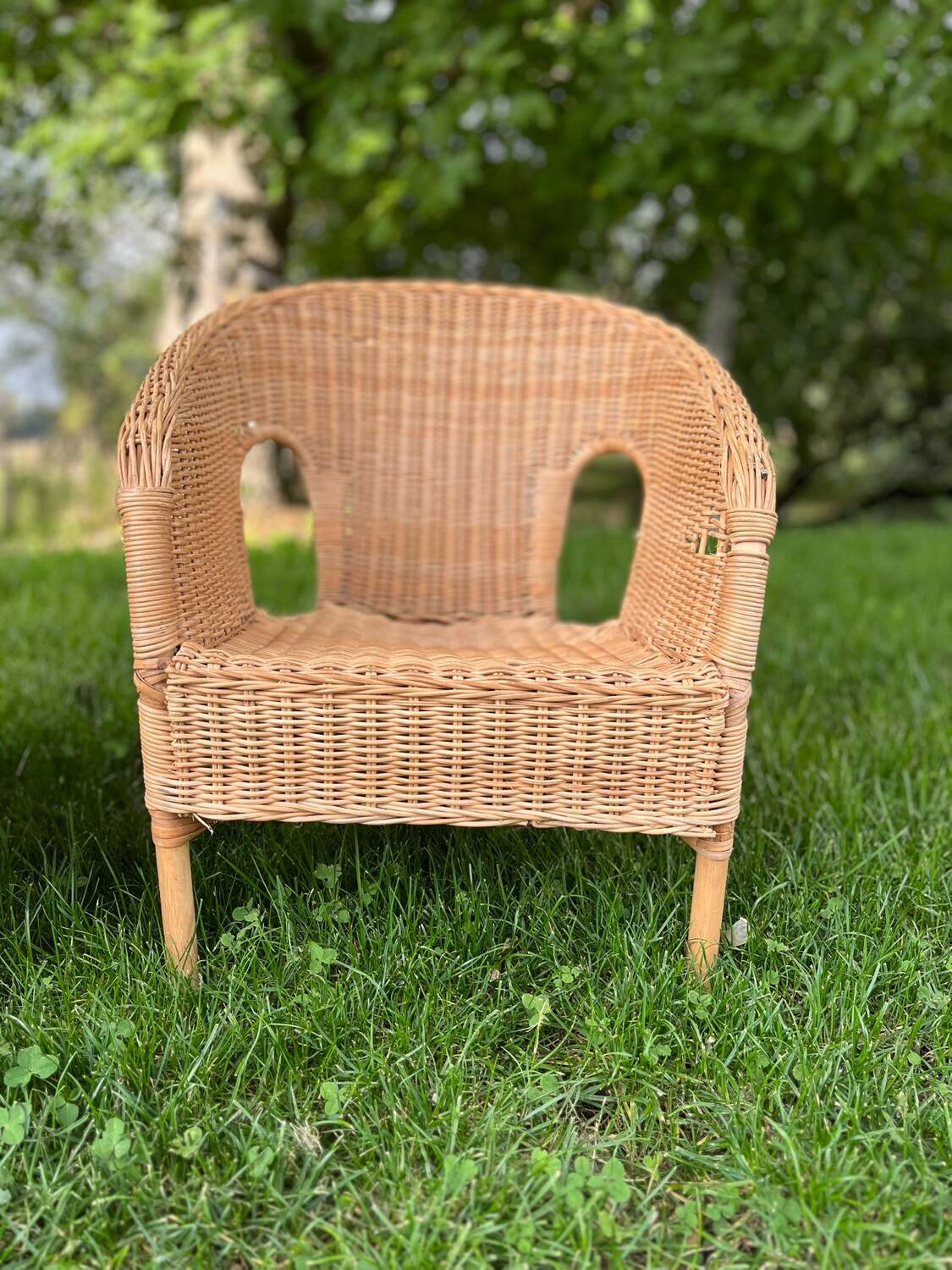 Lot deux fauteuils osier enfant vintage