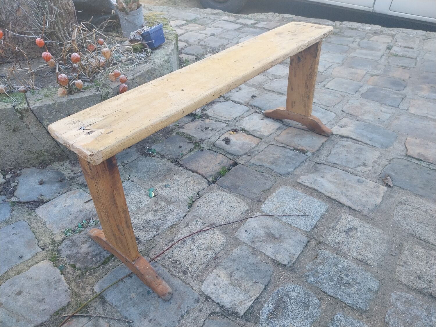 Brutalist wooden bench