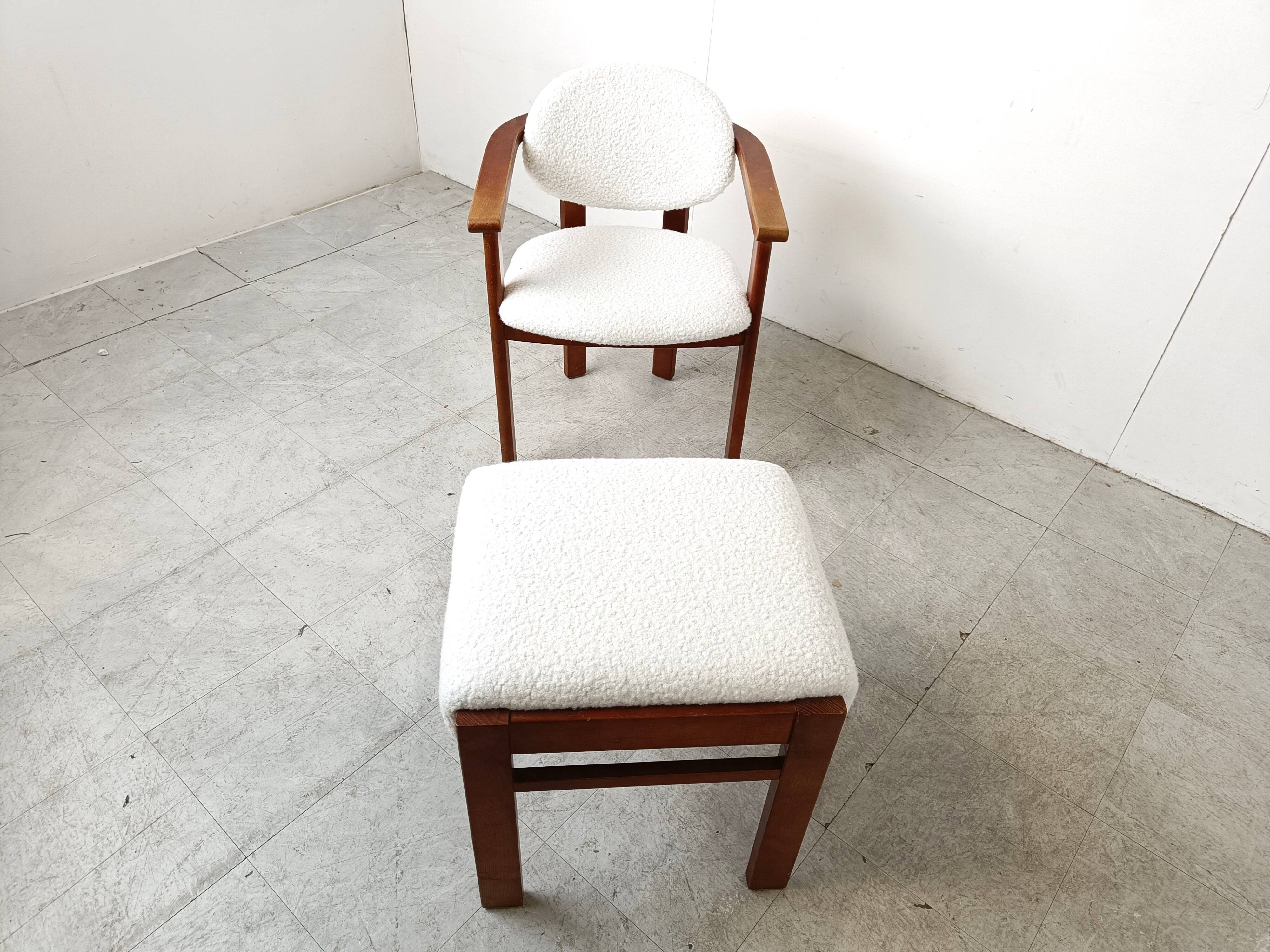 Vintage boucle armchair with foot stool, 1960s