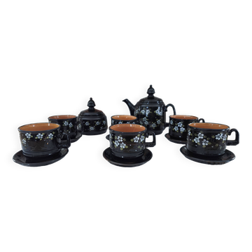 Vintage Russian tea set 14 pieces for 6 people in enamelled terracotta