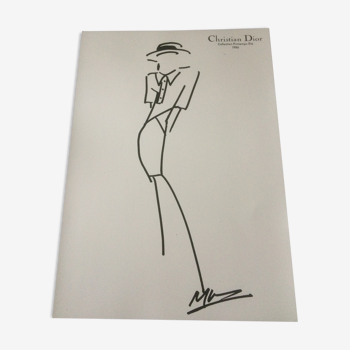 Christian Dior fashion sketch and photograph of press - 80s