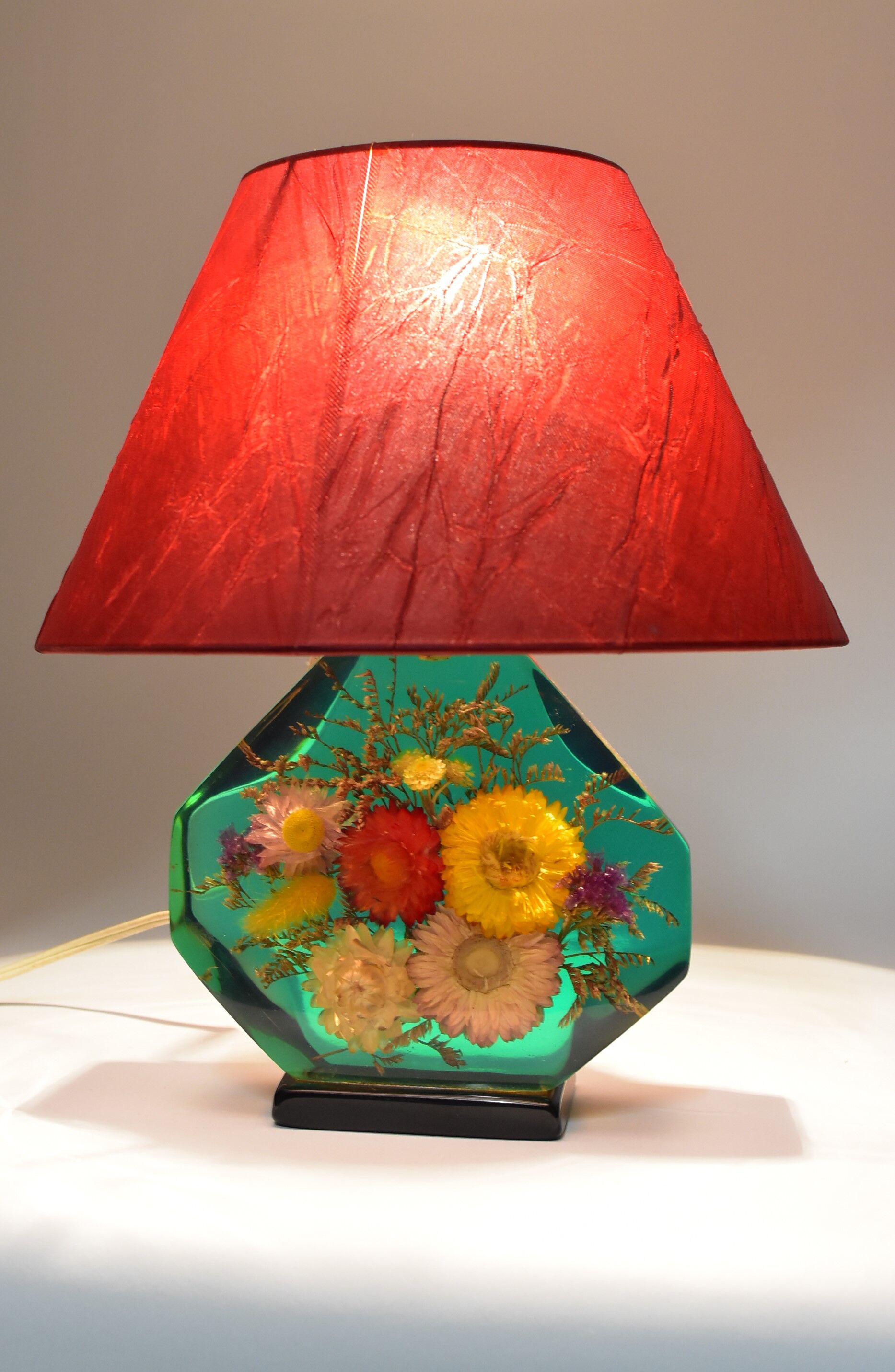Lamp with inlay flowers, vintage