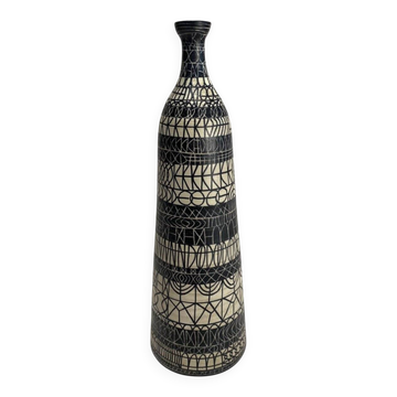 Bouteille en céramique décorée par l'Atelier Mascarella, années 1950
