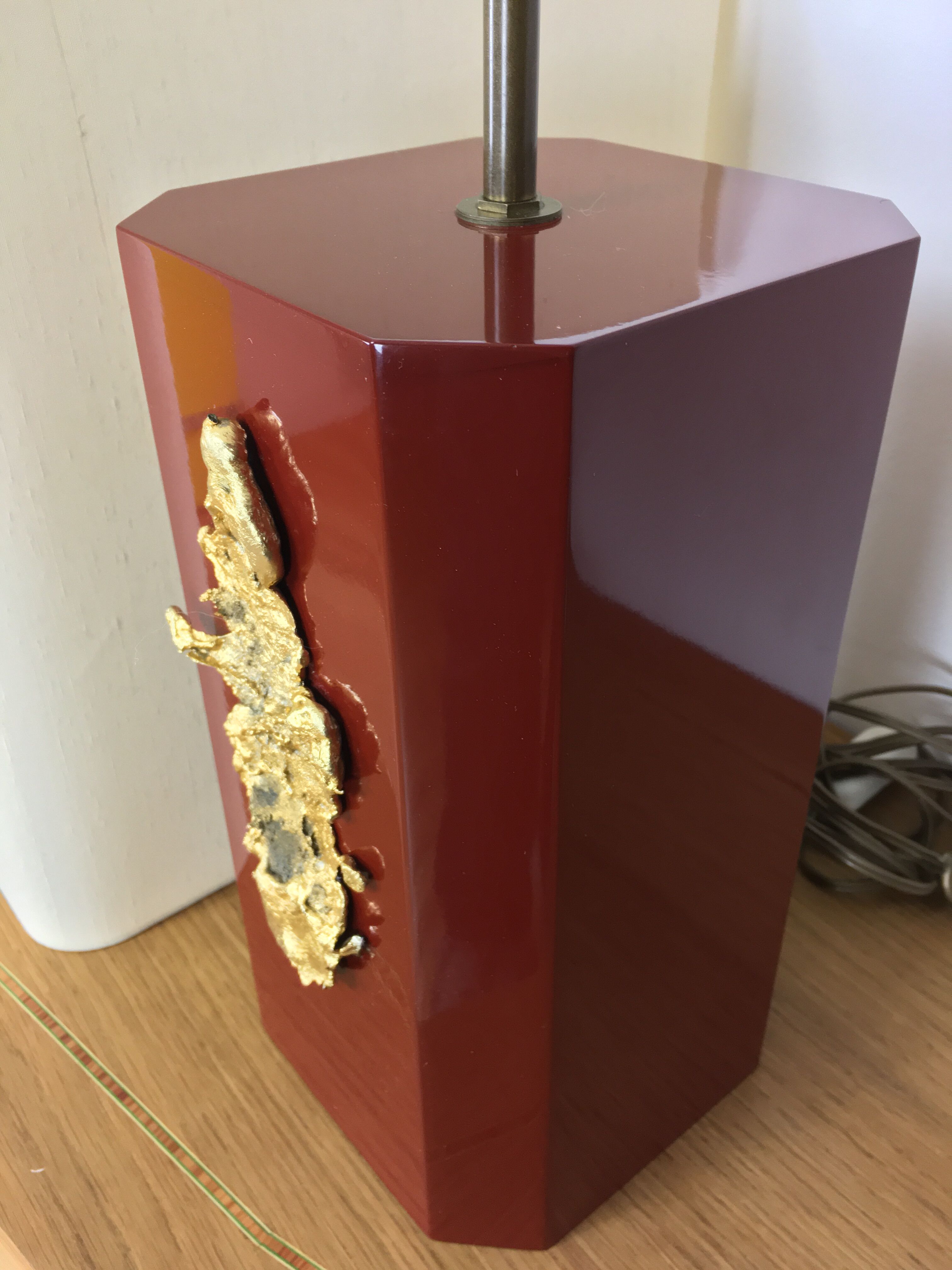 Paire de lampes "pépites" par Philippe Cheverny rouge et or