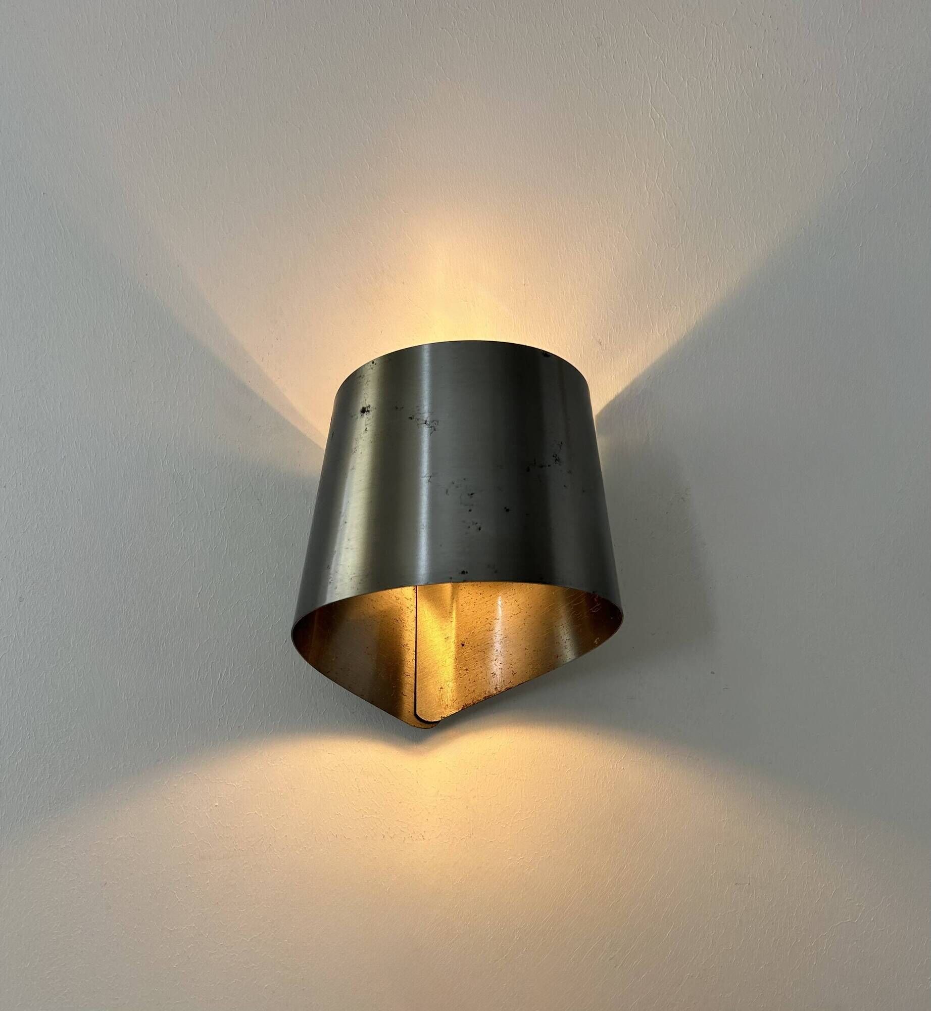 Pair of vintage wall lights, brushed metal, France 1970