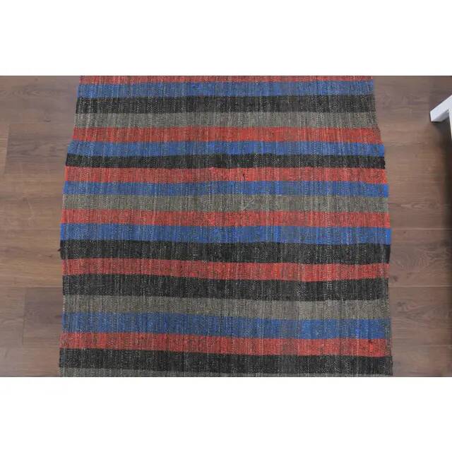 Vintage Turkish Hand-Knotted Wool Cotton Red Kilim Runner Rug 107x241