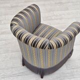 1960s, Danish lounge chair, blue/beige furniture velour, beech wood legs.