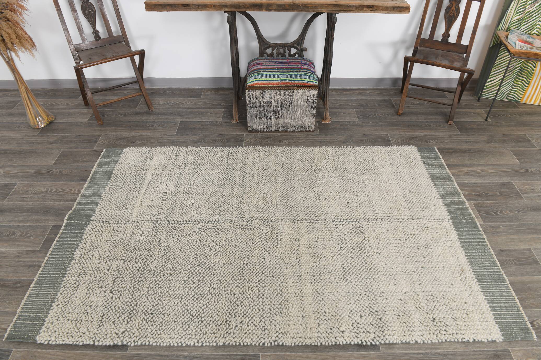 4x7 Shades Of Ash Green Handmade Wool Vintage Rug, 129x217Cm SK 34947