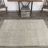 Tapis vintage en laine fait main vert cendré 4x7 nuances, 129x217Cm SK 34947