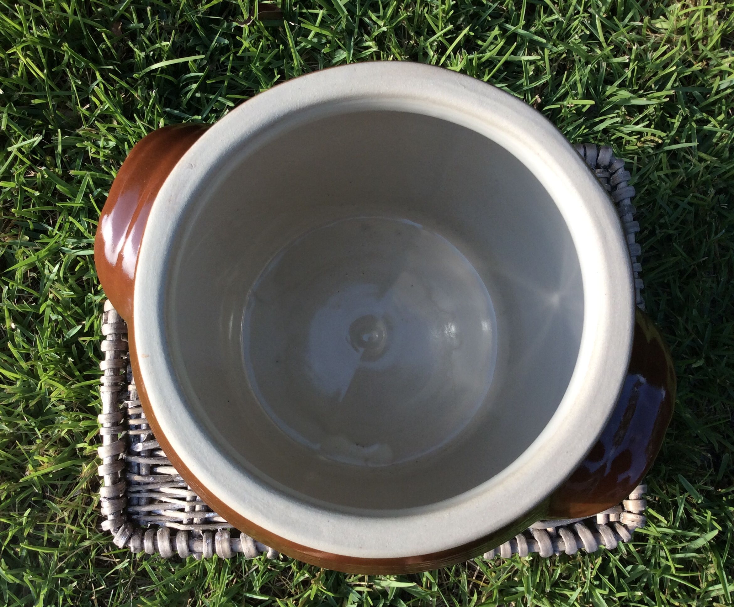 Old large confit pot, glazed sandstone grease