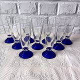 9 superb vintage cobalt blue glass stemmed flutes