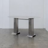 Postmodern stainless steel dining table, c.1980