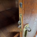 Meuble rideau rangement chêne 1960