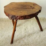 Side table, low brutalist made from tree stump.