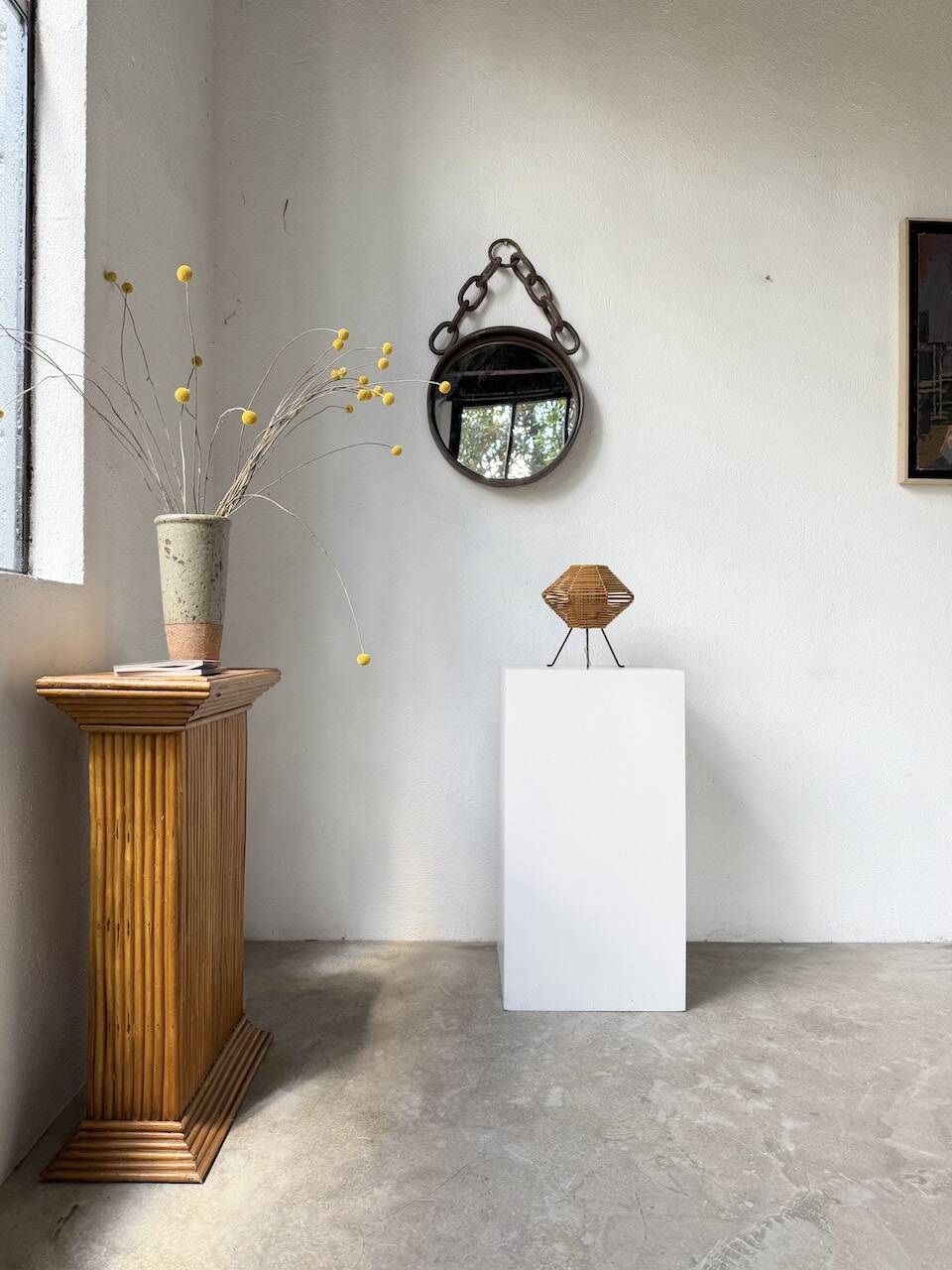 Brutalist mirror with metal chain from the 50s