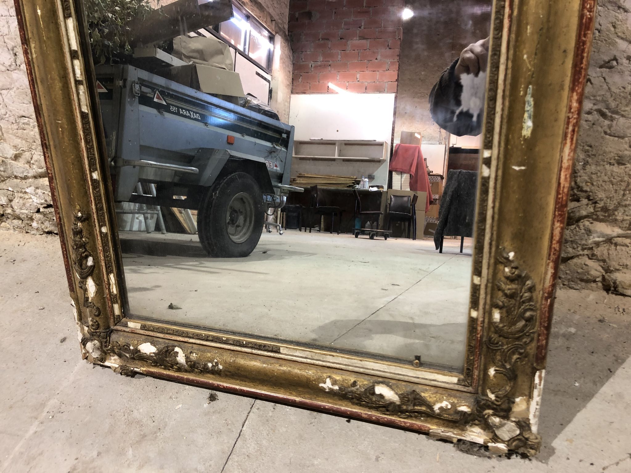 Period Mirror Restoration in gilded stucké wood, France 19th. Century 60x81cm