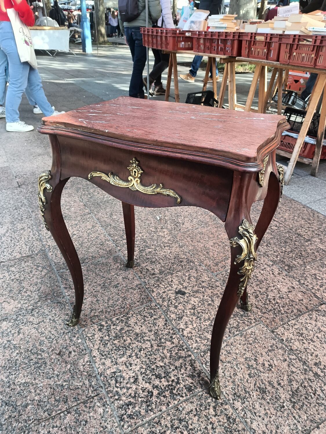 Table Baroque D'appoint Avec Plateau Marbre – Palazzo INT – Bois Massif, Doré, Chevet Ou Fleurs