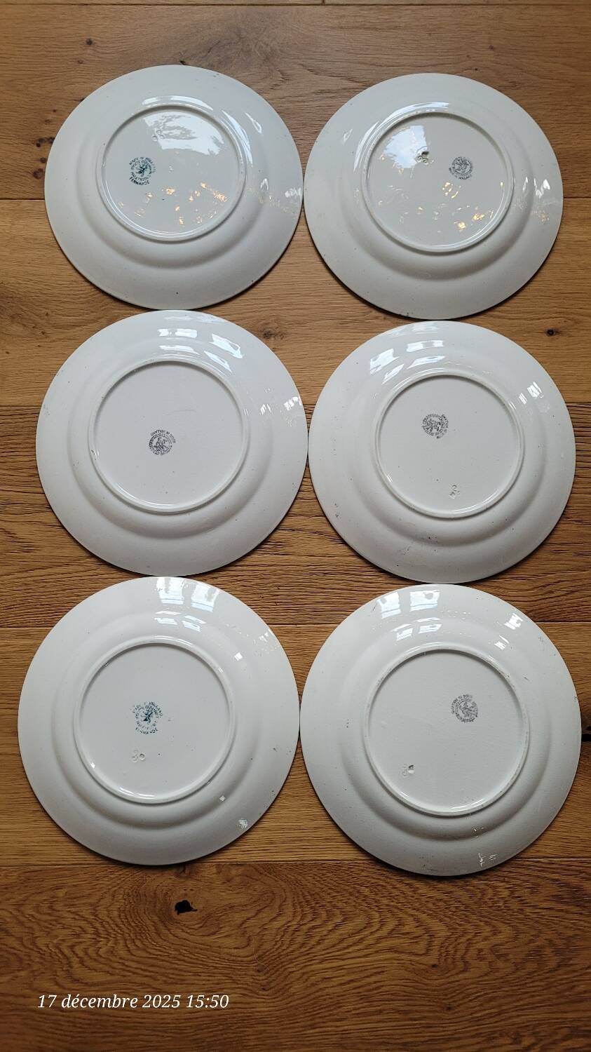 6 antique flat plates from Sté Céramique Maestricht