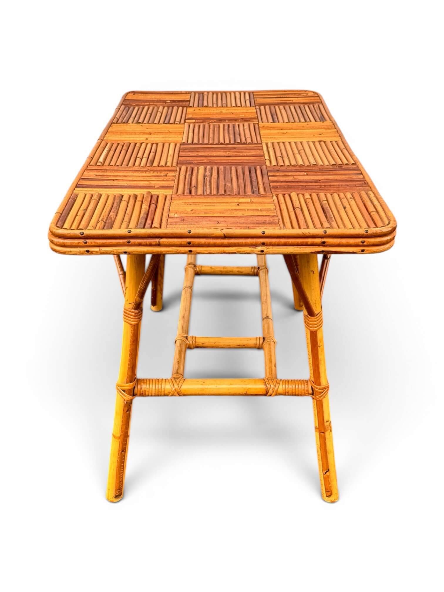 Vintage Audoux Minnet rattan and bamboo coffee table