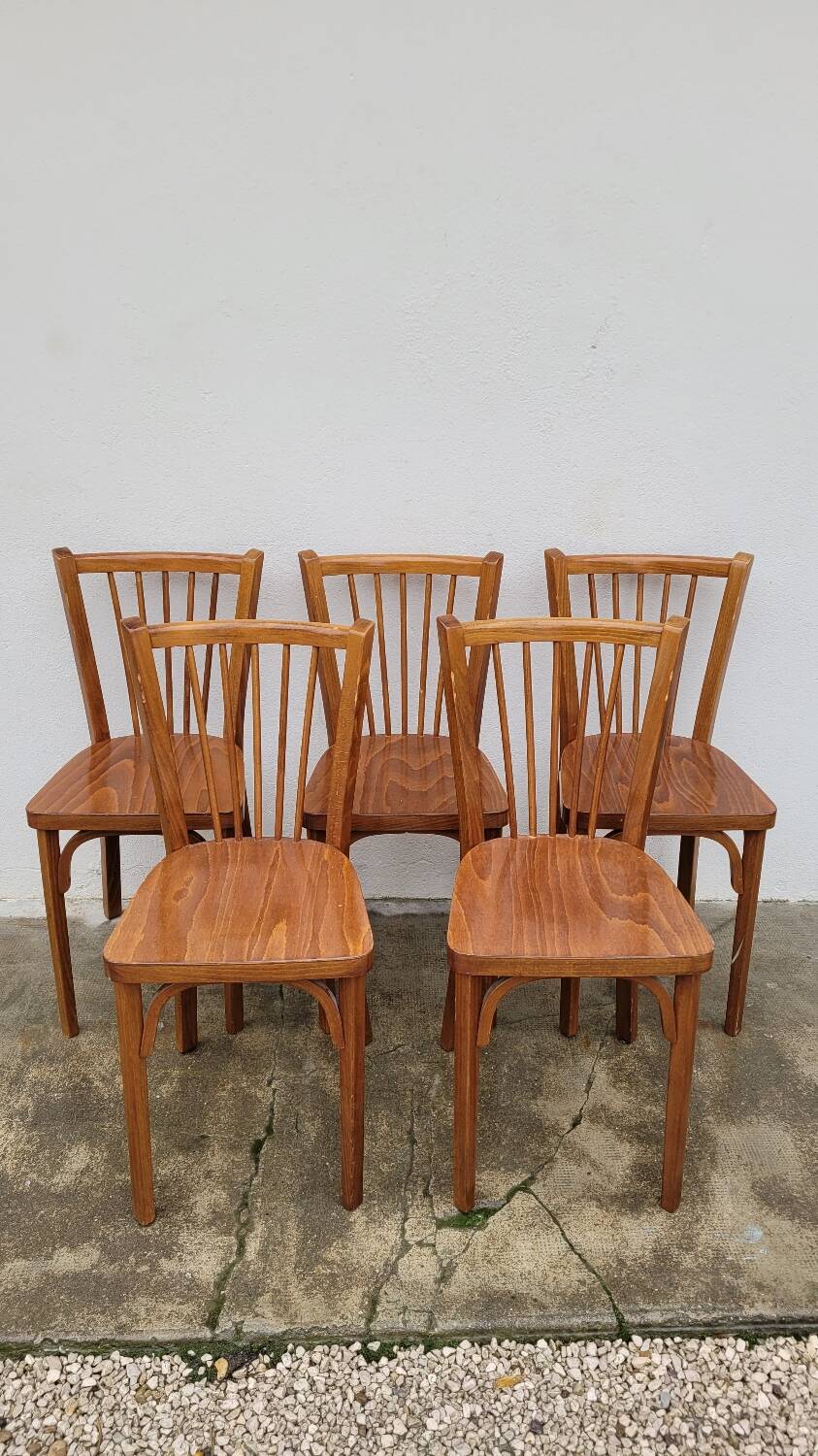 Set of 5 antique signed Baumann bistro chairs