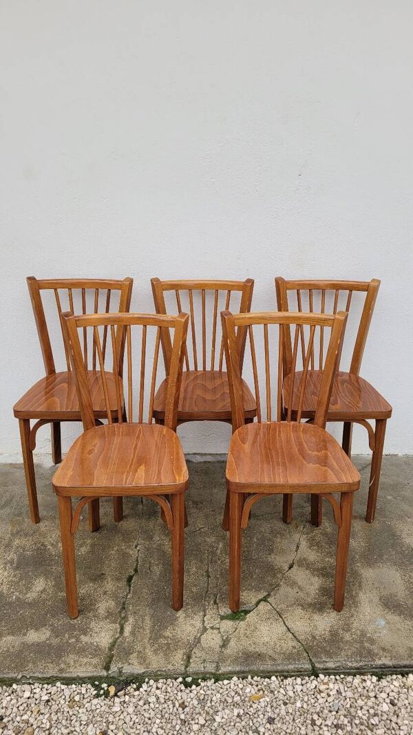 Série de 5 chaises bistrot Baumann signées anciennes