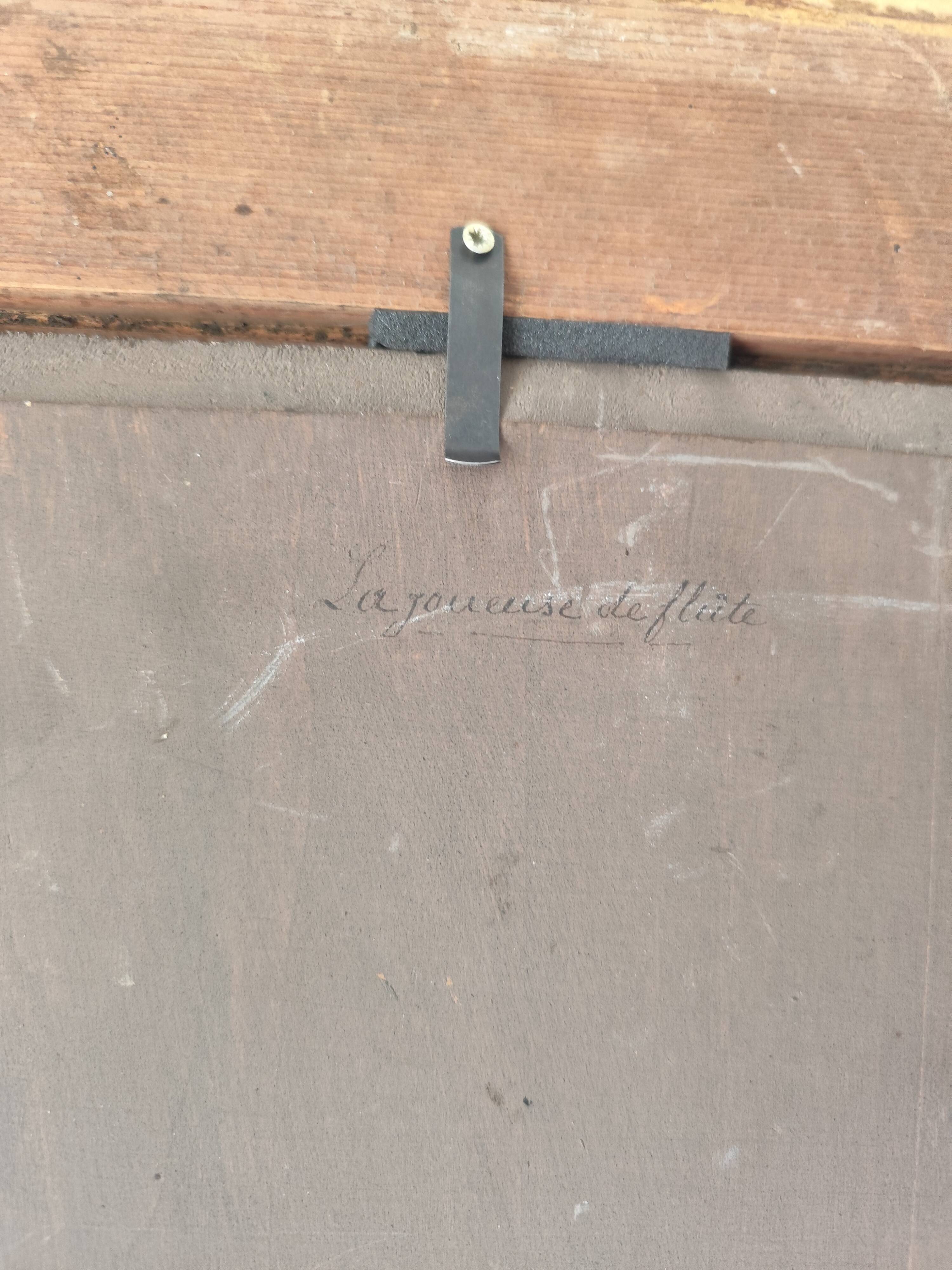 Superb oil on wood panel of a flute player by Firmin Gauthier.