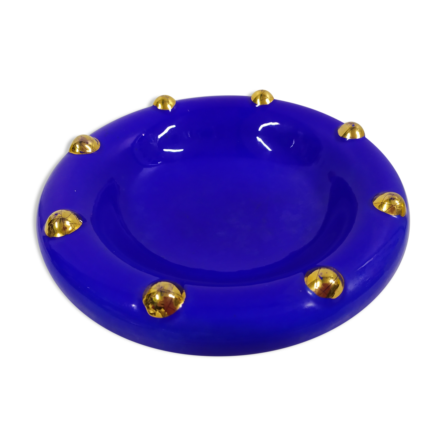 Vintage enamelled longwy blue and gold pocket cup